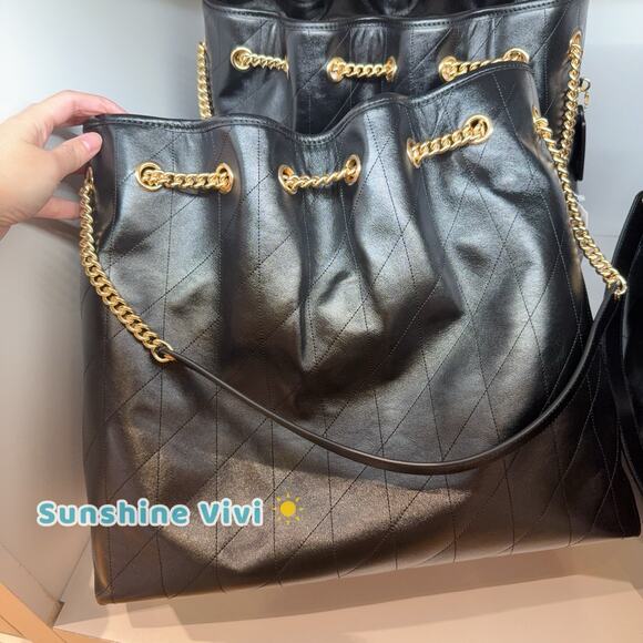 NWT Coach Evelyn Large Shoulder Bag With Quilting Gold/Black CCZ81 Leather - Picture 8 of 8